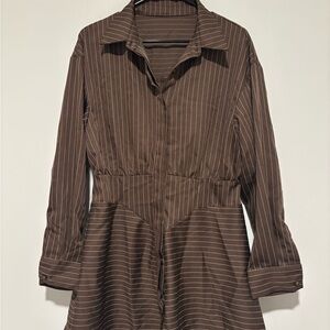 Brown Striped Long Sleeve Dress